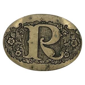 ADM Award Design Medals INC Solid Brass Vintage Belt Buckle Monogram Initial R